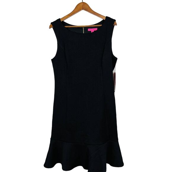 NEW! Betsey Johnson Sheath Dress Half Zip Black Ruffle Hem - 12 - Picture 1 of 4